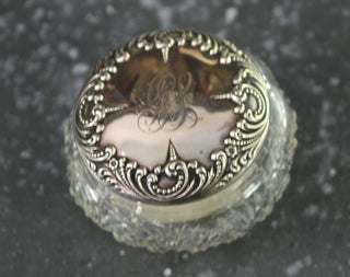 Antique American Sterling Silver And Cut Glass Vanity Jar With Bone and Down Powder Puff - Chestnut Lane Antiques & Interiors - 4