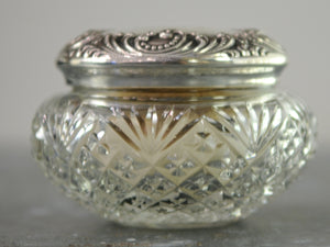 Antique American Sterling Silver And Cut Glass Vanity Jar With Bone and Down Powder Puff - Chestnut Lane Antiques & Interiors - 3