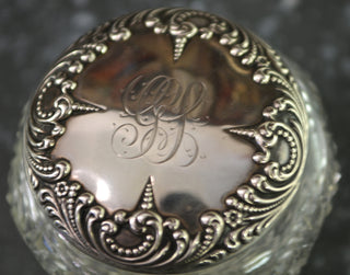 Antique American Sterling Silver And Cut Glass Vanity Jar With Bone and Down Powder Puff - Chestnut Lane Antiques & Interiors - 5