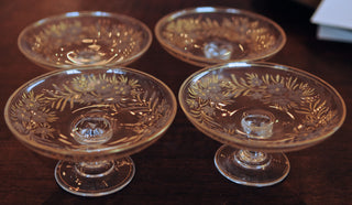 Etched Glass and Enamel Footed Butter Pats Set of 4 - Chestnut Lane Antiques & Interiors - 2