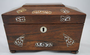 Antique Rosewood and Mother of Pearl Inlay with Bun Feet and Sarcophagus Form - Chestnut Lane Antiques & Interiors - 6