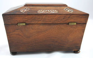 Antique Rosewood and Mother of Pearl Inlay with Bun Feet and Sarcophagus Form - Chestnut Lane Antiques & Interiors - 5