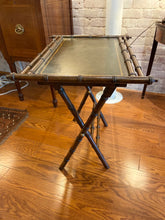 Load image into Gallery viewer, Faux Bamboo &amp; Leather Folding Table
