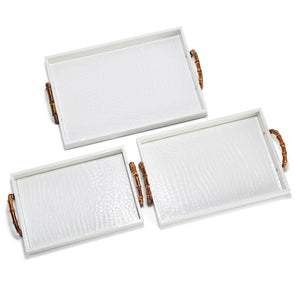 White Crocodile Trays with Bamboo Handles