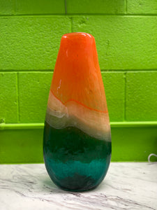 Vintage Hand Blown Orange/White/Green Ombre Crackle Vase