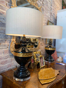 Pair of Fredrick Cooper Lamps with Greek Key and Luctie Base
