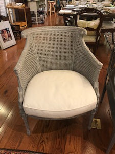 Painted Barrel-Back Cane Chair with Cushion