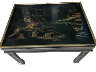 Vintage Gold & Black Lacquer Chinoiserie Drexel Heritage Accent Table