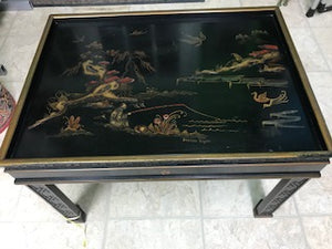 Vintage Gold & Black Lacquer Chinoiserie Drexel Heritage Accent Table