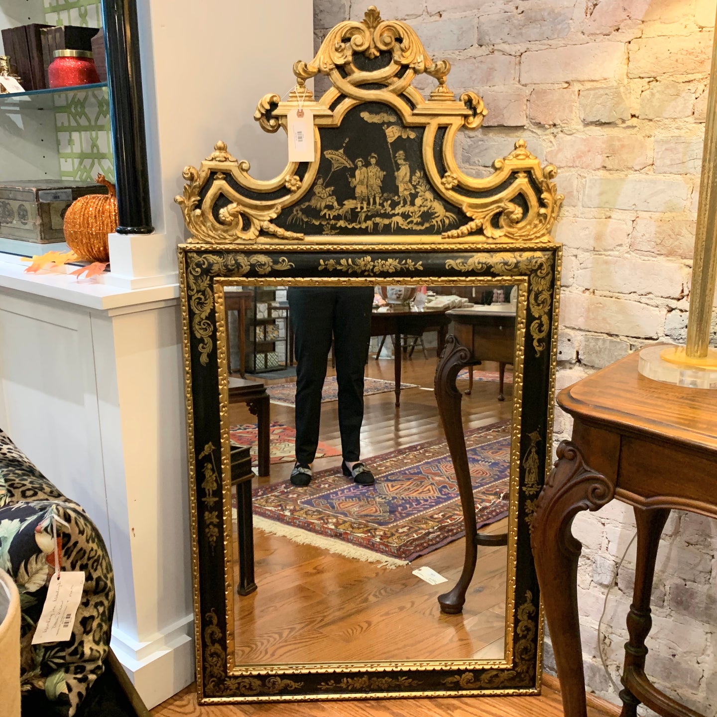 Black and Gold Lacquer Chinoiserie Mirror