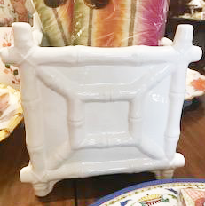 White Faux Bamboo Fretwork Cachepot