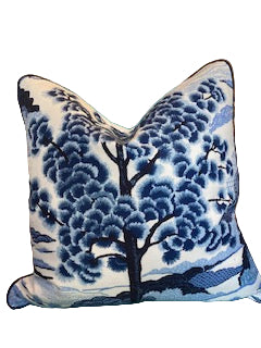 Custom Made Thibaut Blue and White Chinoiserie Pillow