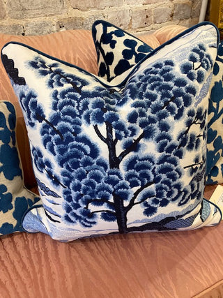 Custom Made Thibaut Blue and White Chinoiserie Pillow