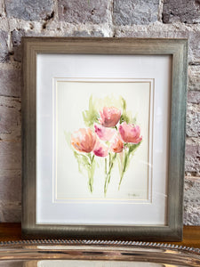 Framed Original Local Watercolor by Terri H. Hall - "Tulips" #1