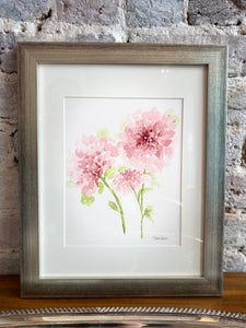 Framed Oringal Local Watercolor by Terri H. Hall - "Playful Peony"