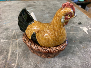 Majolica Hen Rooster Sugar Dish with Spoon