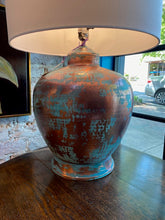 Load image into Gallery viewer, Copper &amp; Turquoise Hammered Lamp
