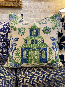 Custom Made Blue and Green Pagoda Pillow