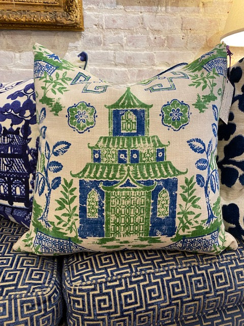 Custom Made Blue and Green Pagoda Pillow
