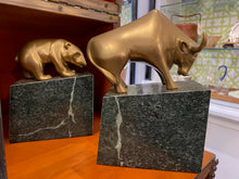 Load image into Gallery viewer, Vintage Bull and Bear Brass and Marble Book Ends Set
