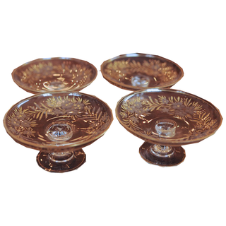 Etched Glass and Enamel Footed Butter Pats Set of 4 - Chestnut Lane Antiques & Interiors - 1