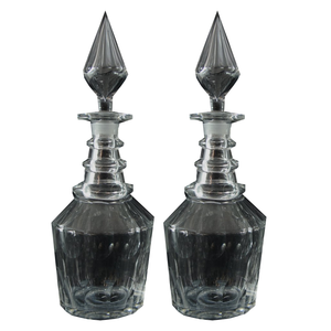 Pair of Georgian Style 19th Century Three Ring Glass Decanters with Spire Stopper - Chestnut Lane Antiques & Interiors - 1