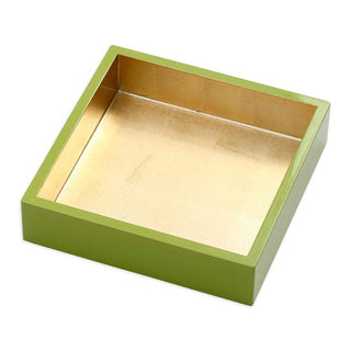 Caspari Lacquer Luncheon Napkin Holder - Sage & Gold.
