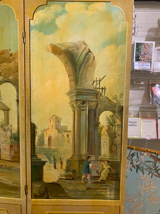 Antique Oil on Canvas Trifold Floor Screen