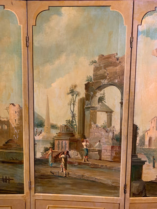 Antique Oil on Canvas Trifold Floor Screen