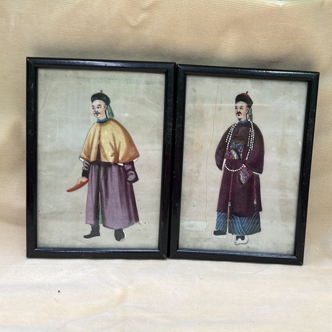 Pair of Royalty Pith Paintings - Black Frames