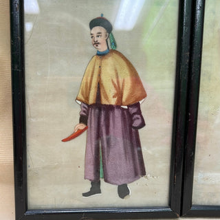Pair of Royalty Pith Paintings - Black Frames