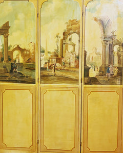 Antique Oil on Canvas Trifold Floor Screen