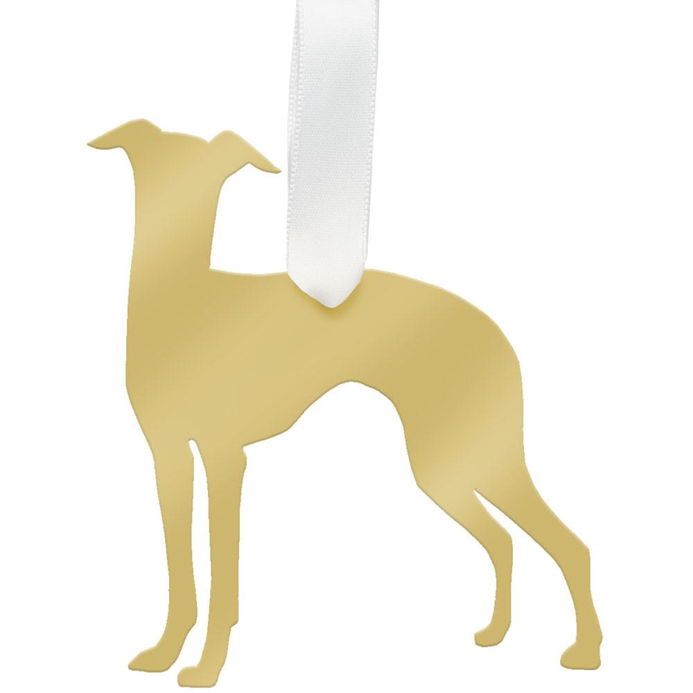 Moon & Lola Mirrored Gold Ornament - Whippet