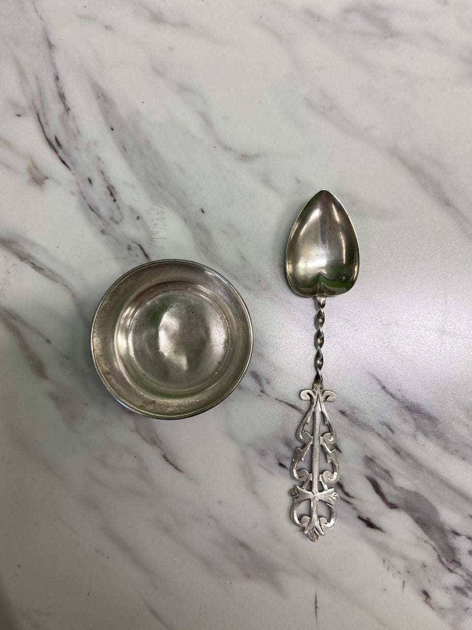 Sterling Silver Salt Spoon and Cellar