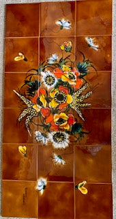 Vintage Mid-Century Painted Floral Tile Set