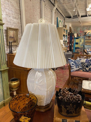 Vintage Cream Chinoiserie Bamboo Lamp