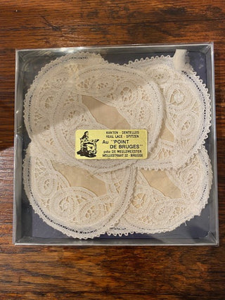 Vintage Belgian Kanten Real Lace Wine Glass Coaster Set